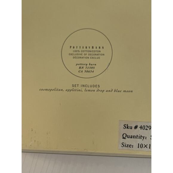 Pottery Barn Embroidered Martini Cocktail Napkins 10x10 & 1 Bar Towel - Picture 5 of 6